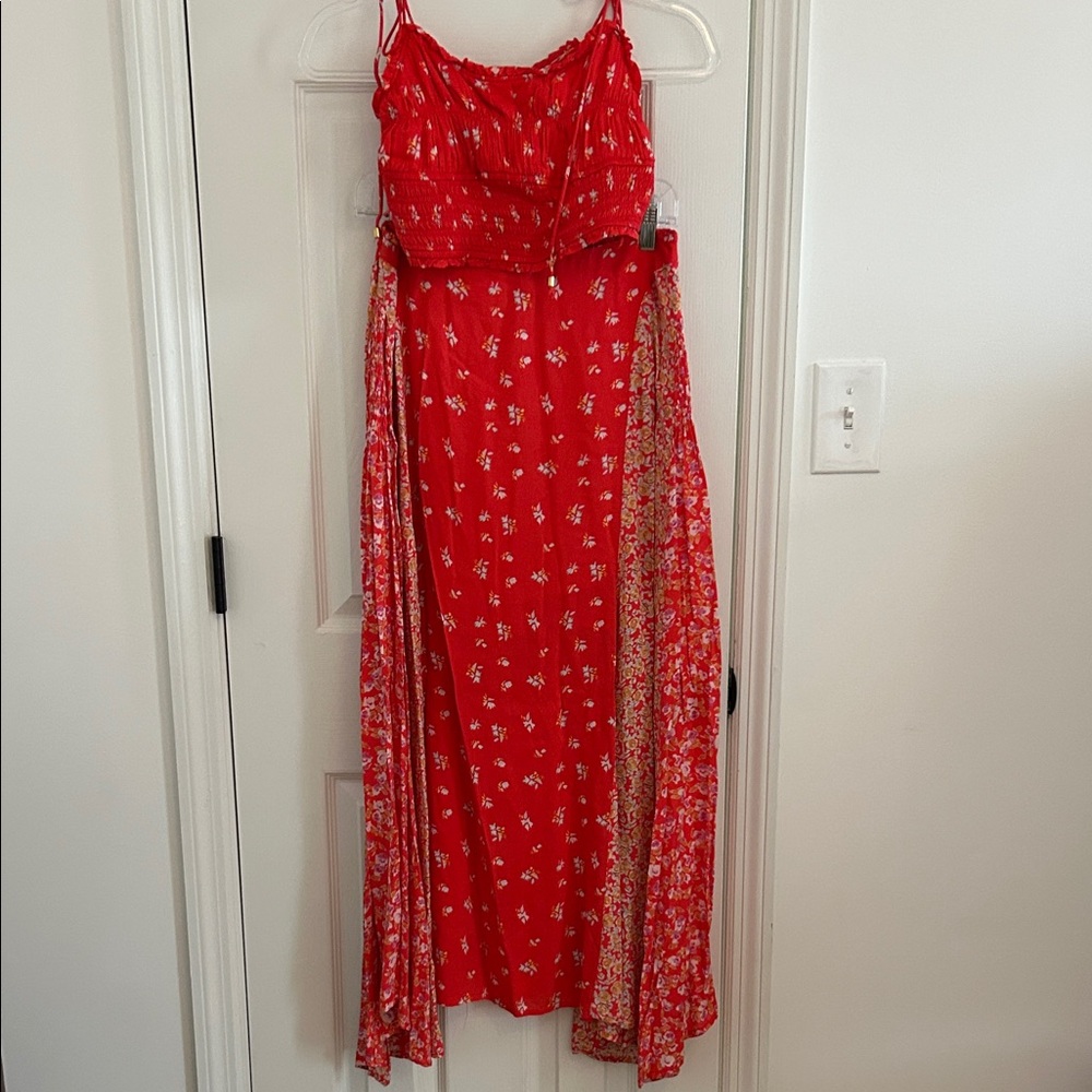 Free People Red Floral 2pc top and Maxi Skirt